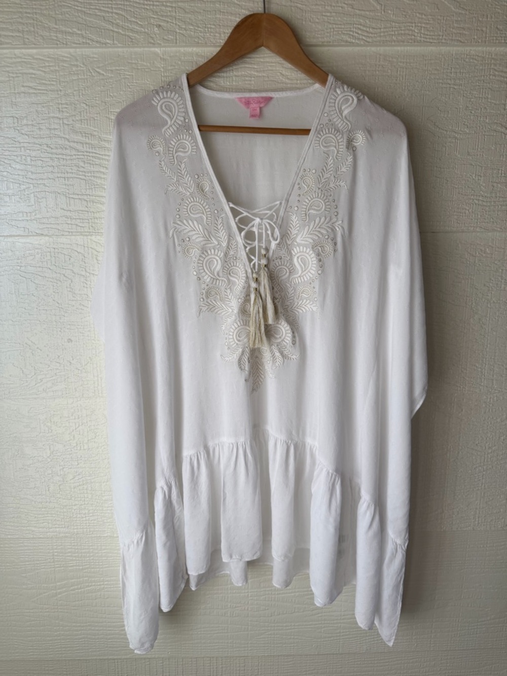 Lilly Pulitzer White Embroidered Swim Cover Up Tassel S/M